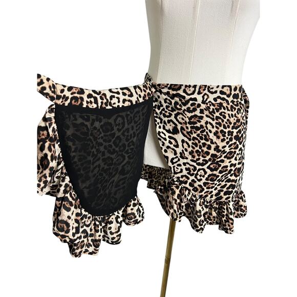 Forever 21 Wrap Mini Skirt Womens Small Brown Leopard Ruffle Hem Tie Boho Summer - Picture 3 of 8